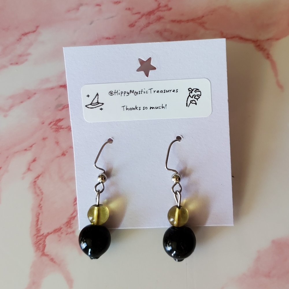 Black & Yellow Beaded Drop Earrings